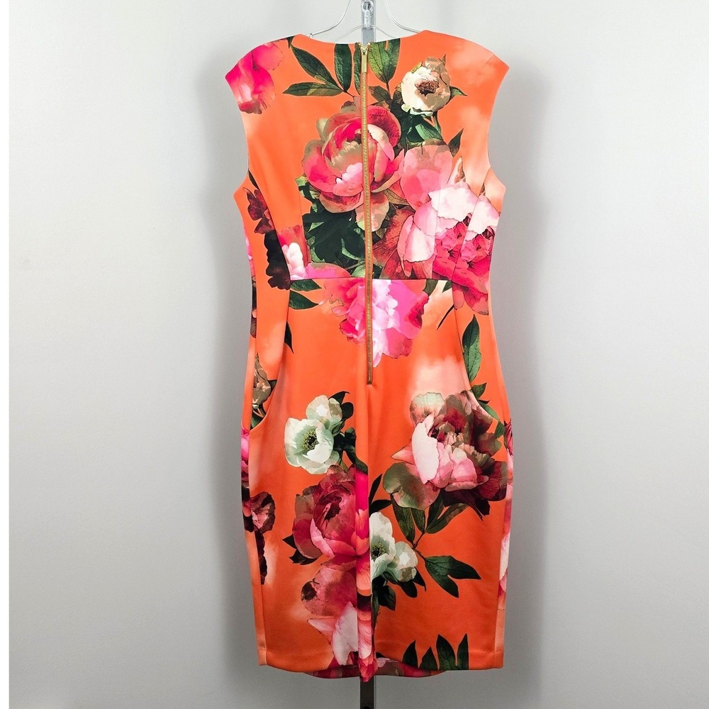 Calvin Klein Floral Print Sleeveless Zipper Back Closure Dress Orange Multi 12‎ - Picture 2 of 8